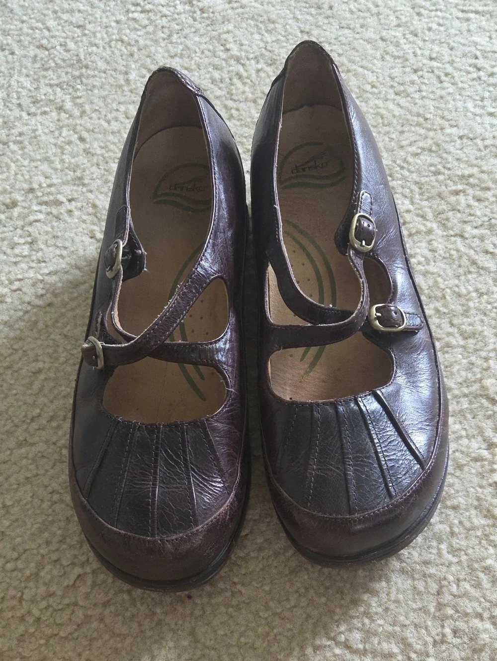 Dansko Women's Double-Strap Mary Jane Flats in Brown Leather
